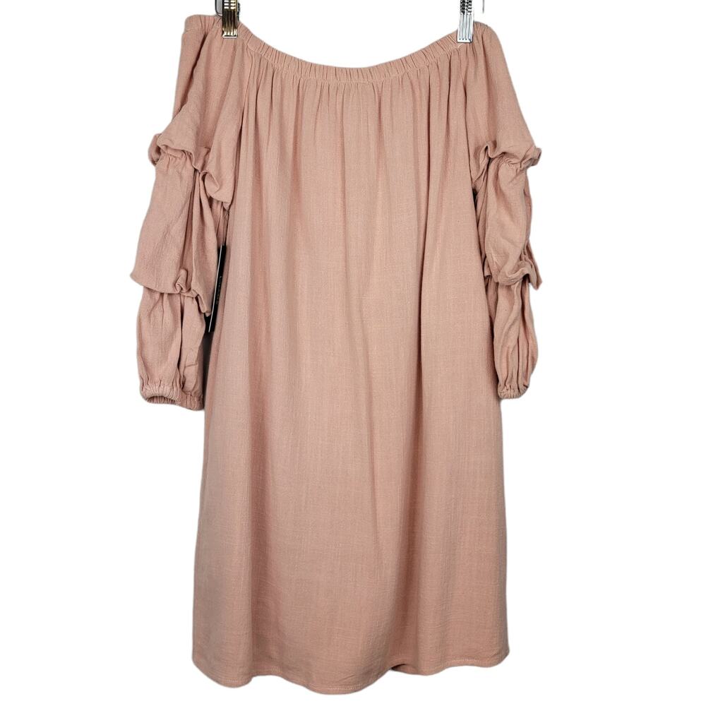 LULUS Off-Shoulder Pale Peach Linen Blend Dress NEW - Size XS - Picture 5 of 9